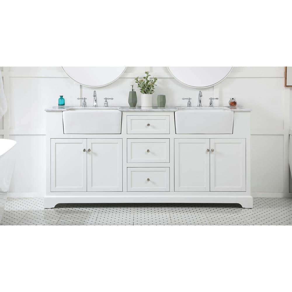 Franklin 72" White Double Bathroom Vanity with Carrara Marble Top