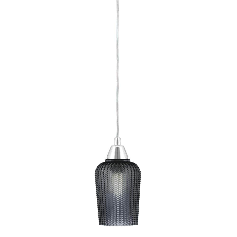 Bryson 5 in. 1-Light Chrome Cord Pendant Light with 5 in. Smoke Textured Gl