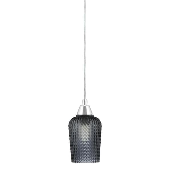 Unbranded Bryson 5 in. 1-Light Chrome Cord Pendant Light with 5 in. Smoke Textured Glass Shade, no bulb included