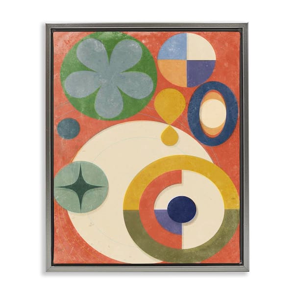 Stupell Industries Retro Overlapping Shapes by Victoria Barnes Gray Floater Frame Abstract Graphic Art Print 21 in. x 17 in.