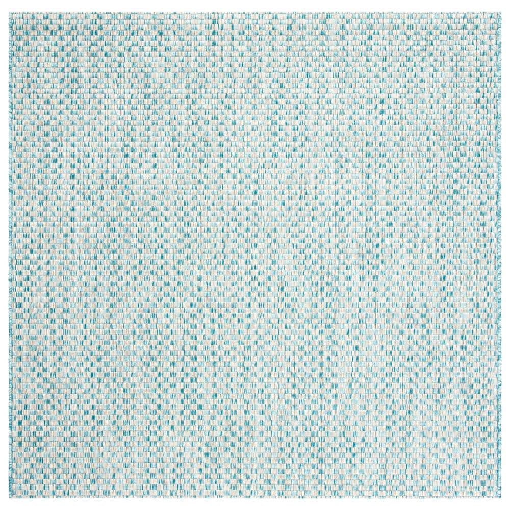 Light Blue and Grey Square Synthetic Indoor/Outdoor Rug