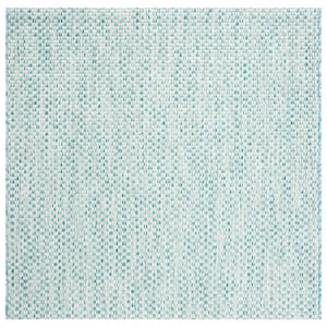 Courtyard Light Blue/Light Gray 4 ft. x 4 ft. Square Solid Indoor/Outdoor Patio  Area Rug