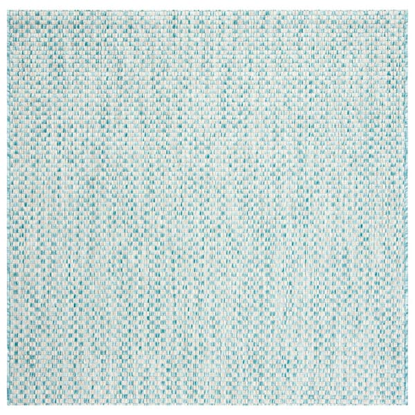 SAFAVIEH Courtyard Light Blue/Light Gray 4 ft. x 4 ft. Square Solid Indoor/Outdoor Patio  Area Rug