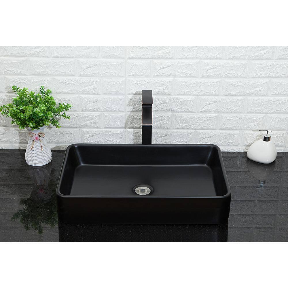 24'' Matte Black Rectangular Ceramic Vessel Sink
