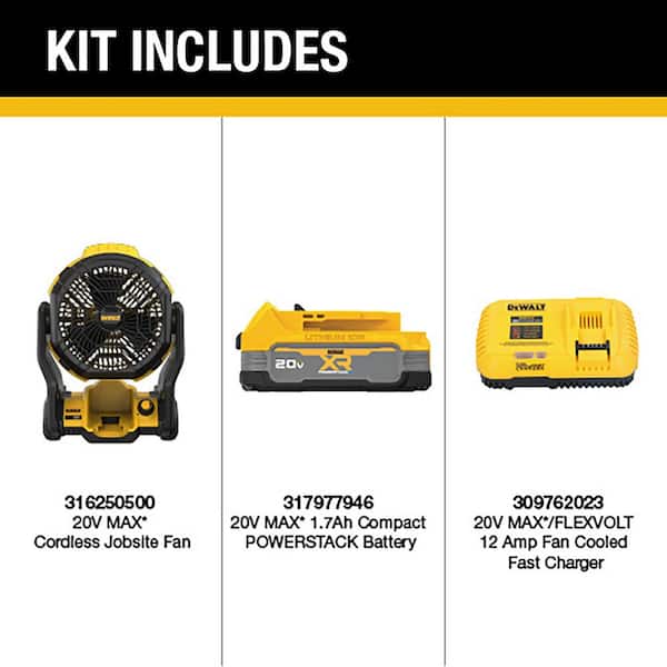 20V MAX Lithium-Ion Cordless Jobsite Fan with POWERSTACK 1.7 Ah Battery Pack and Charger