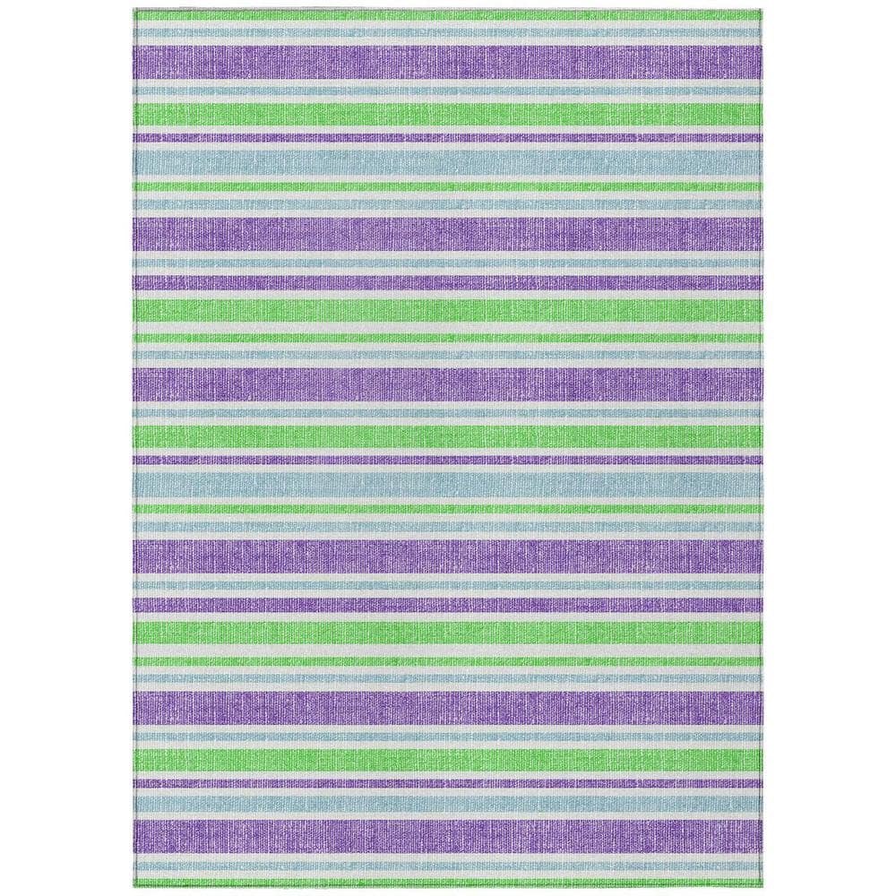 Lime Green and Purple Striped Polyester Outdoor Rug