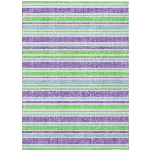 Lime Green 3 ft. x 5 ft. Woven Striped Polyester Rectangle Indoor/Outdoor Area Rug