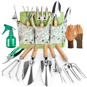 9-Piece Garden Tool Set Stainless Steel with Wood Handle