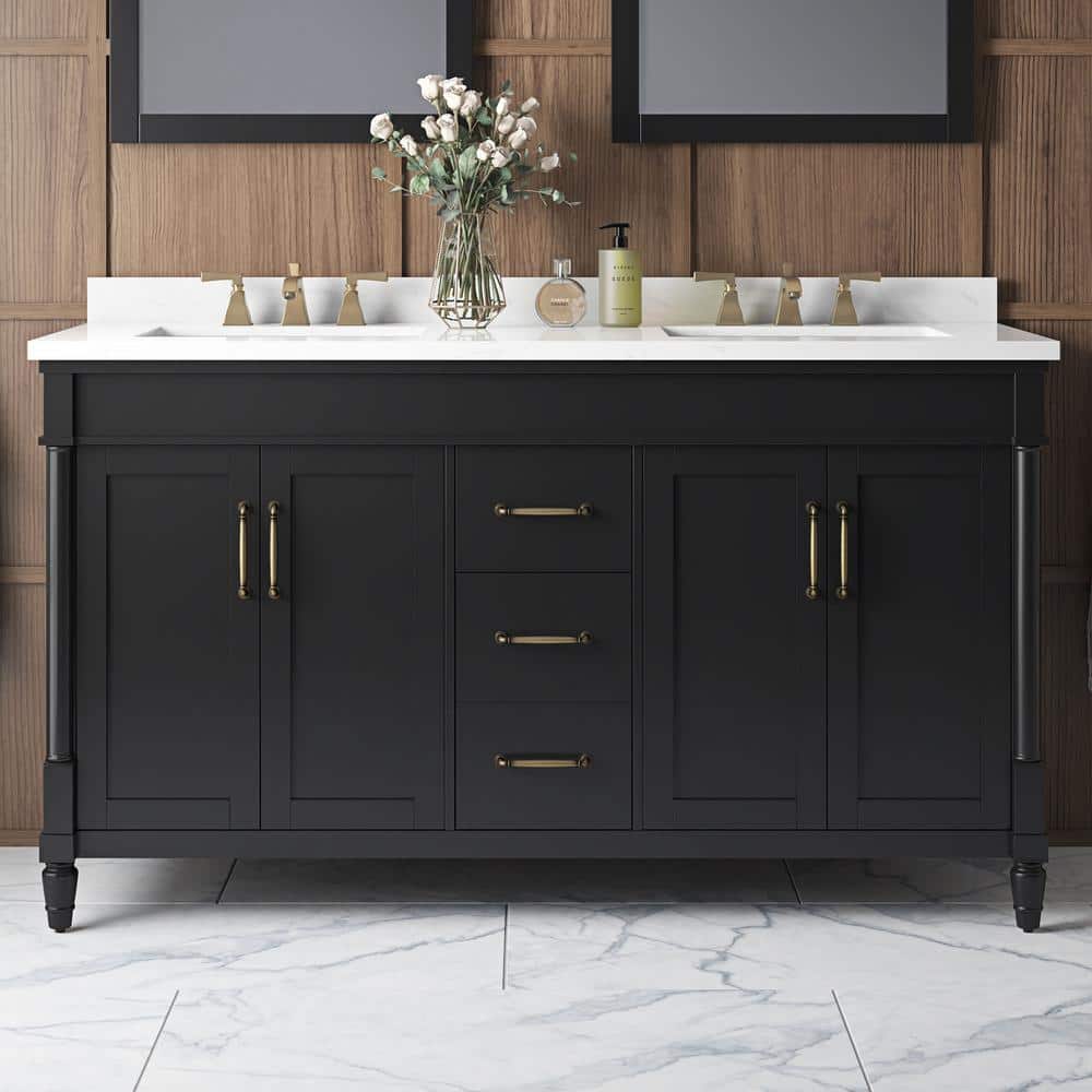 Salisbury 60 in. Double Sink Impress Black Bath Vanity with White Engineered Marble Top (Assembled) -  OVE Decors, 15VVA-HIGH60-05