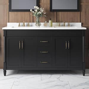 Salisbury 60 in. W x 22 in. D x 35 in. H Double Sink Bath Vanity in Impress Black with White Engineered Marble Top