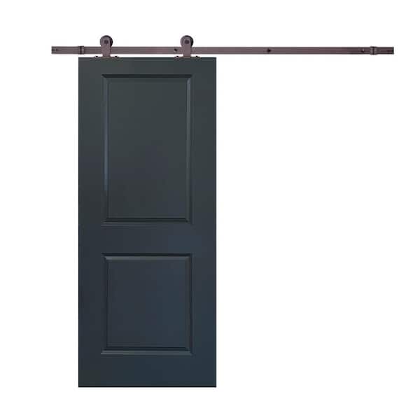 CALHOME 36 in. x 80 in. Charcoal Gray Painted Finished Composite MDF 2 Panel Interior Sliding Barn Door with Hardware Kit