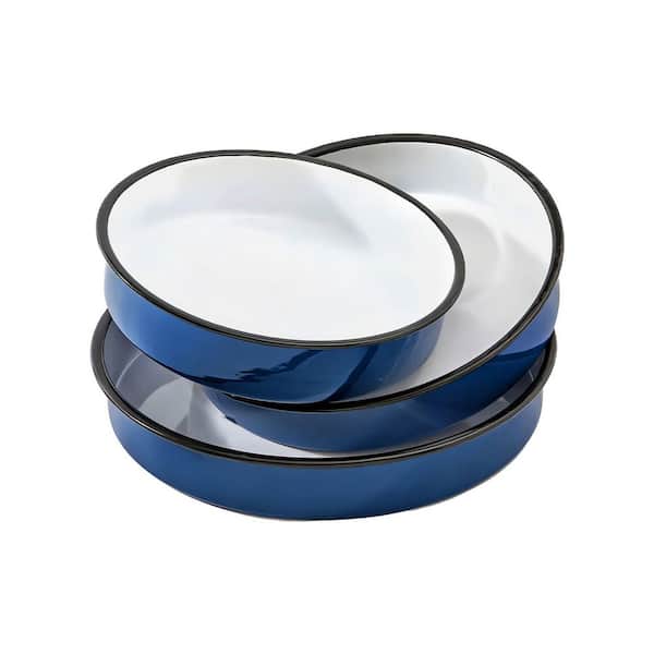 3 Pack Enamel Steel Round Baking Pan Set Flat Bottom Nonstick Dishwasher Safe Single Kitchen Tray for Oven