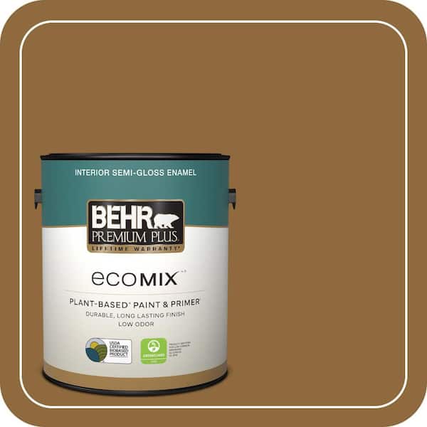 1 gal. #300D-7 Spanish Leather Semi-Gloss Enamel EcoMix Plant-Based Interior Paint & Primer