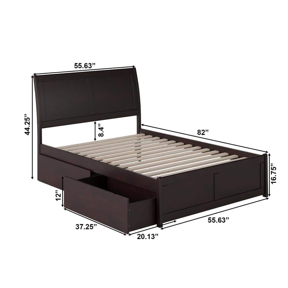 Espresso Full Platform Bed with Storage Drawers and Sleigh Headboard