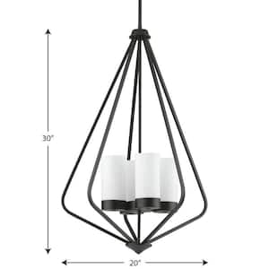 Elevate Collection 4-Light Matte Black Etched Glass Modern Pendant Hanging Light