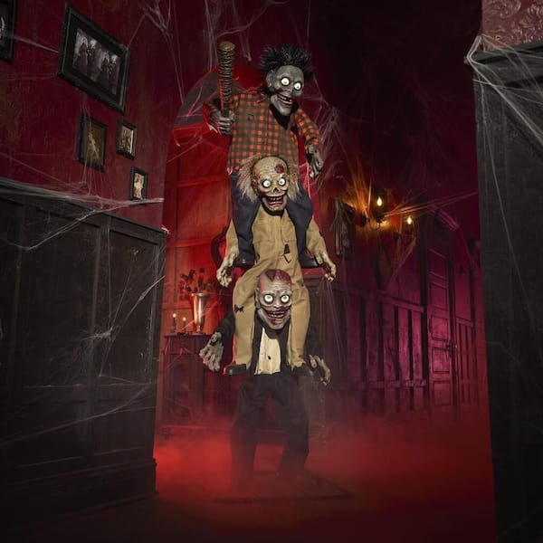 7.5 ft. Gruesome Grounds Animated LED Zombie Stack Trio H6