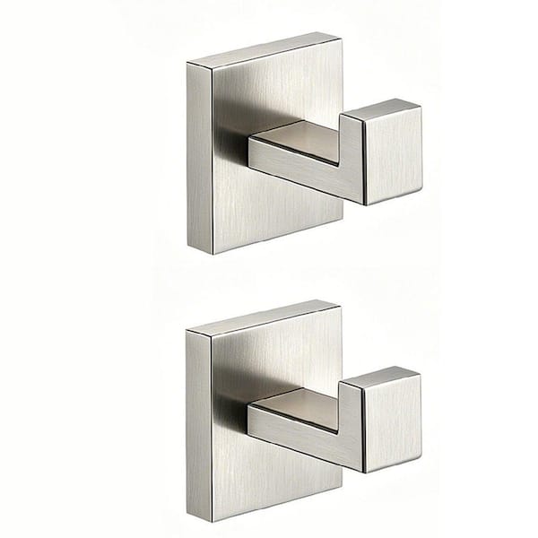 Wall-Mount J-Hook Robe/Towel Hook Square Robe Hook in Stainless Steel Brushed Nickel (2-Piece)