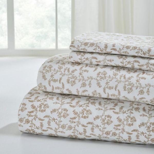 MODERN THREADS 4-Piece Vevian Printed Cotton Flannel Adult Bed Sheet Set, King