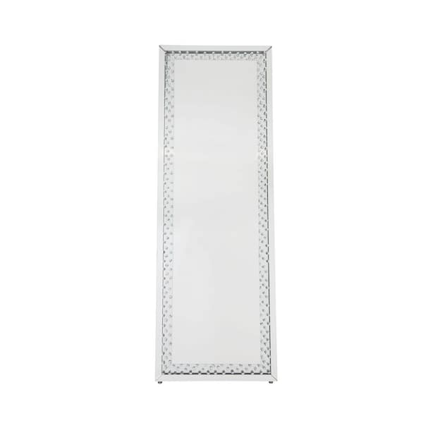 Denver Silver Mirrored and Faux Crystals 2 in. W x 63 in. H Floor Mirror