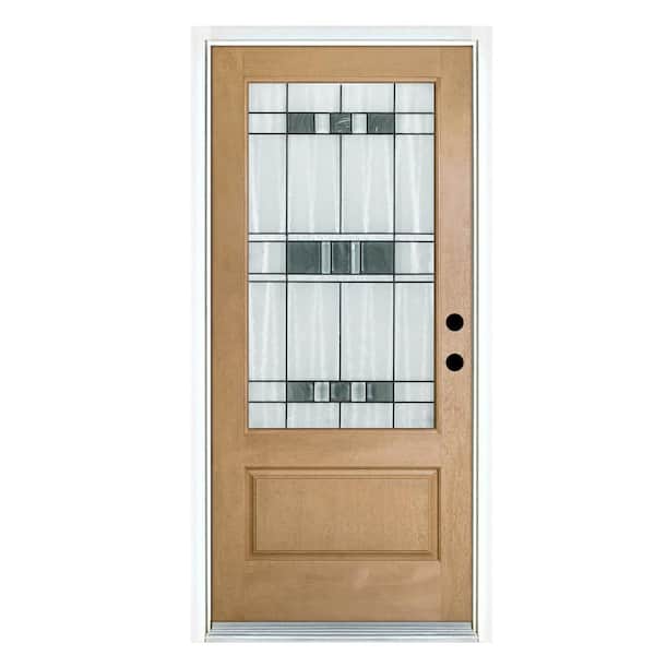 MP Doors 36 in. x 80 in. Savana Light Oak Left-Hand Inswing 3/4 Lite Decorative Fiberglass Prehung Front Door