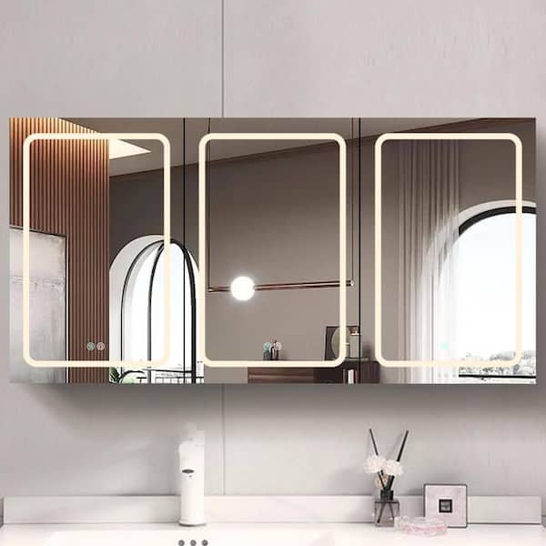 Staykiwi 60 in. W x 30 in. H Rectangular Aluminum Medicine Cabinet with Mirror
