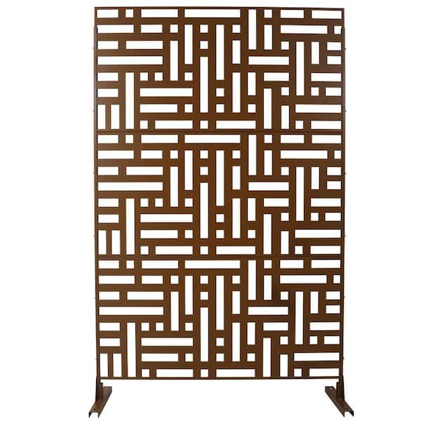 Outdoor and Indoor 6.3 ft. x 4 ft. Freestanding Decorative Privacy Fence Screen Brown Metal for Garden Fence