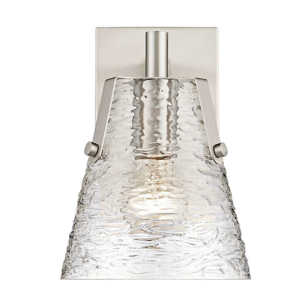 Analia 6.5 in. 1 Light Brushed Nickel Wall Sconce Light with Clear Ribbed G