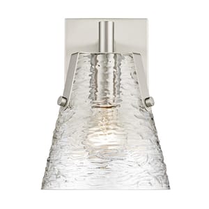 Analia 6.5 in. 1 Light Brushed Nickel Wall Sconce Light with Clear Ribbed Glass Shade with No Bulbs Included