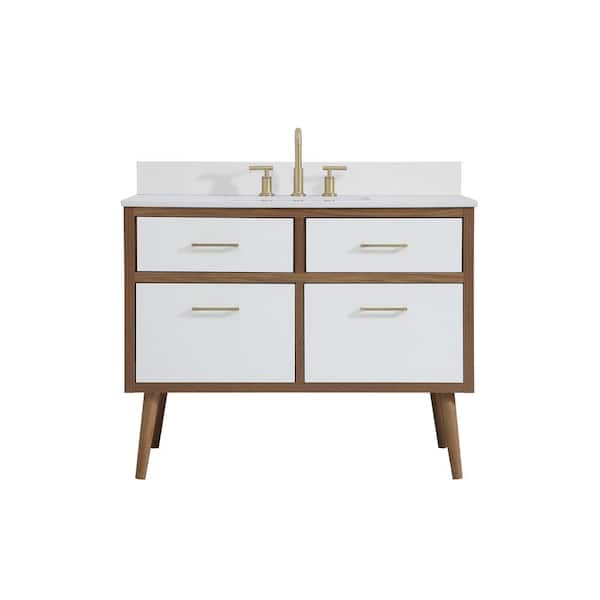 Unbranded Simply Living 42 in. W x 22 in. D x 33.5 in. H Bath Vanity in White with Ivory White Engineered Marble Top