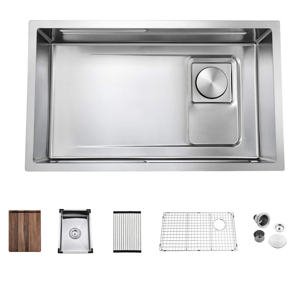 32 in. Undermount Single Bowl 18 Gauge Stainless Steel Double Ledges Kitche