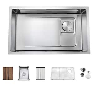 32 in. Undermount Single Bowl 18 Gauge Stainless Steel Double Ledges Kitchen Sink with Sliding Accessories