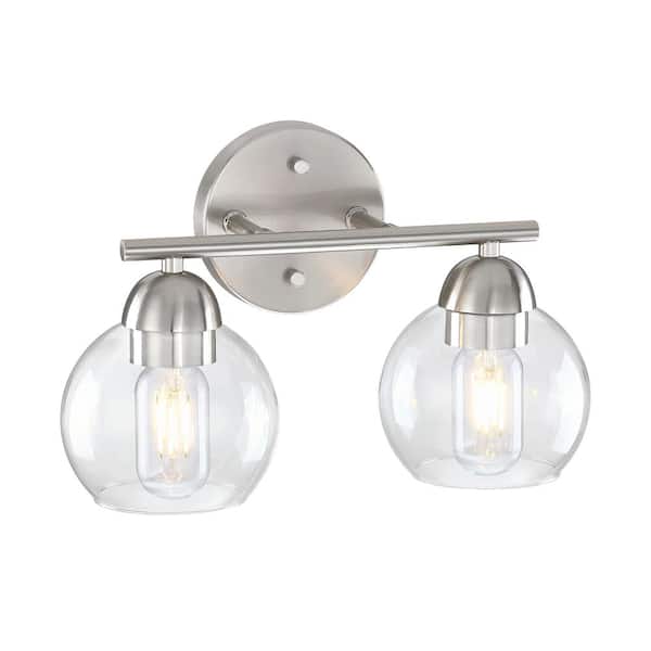 13.3 in. 2-Light Brush Nickel Vanity Light for Bathroom