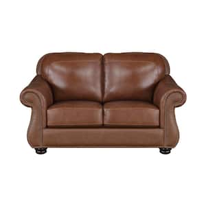 Beven 64 in. W Camel Brown Leather Loveseat
