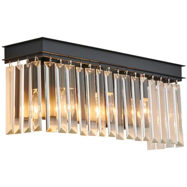 15 in. 3-Light Black Bathroom Vanity Light Wall Light Fixtures Over Mirror with Clear Crystal Shade