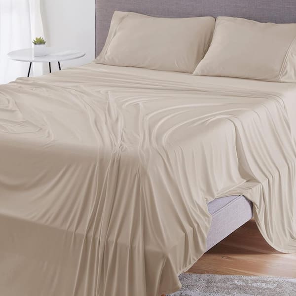 bedgear Dri-Tec 4-Piece Sheet Set Polyester Moisture Wicking Breathable Sheets Medium Beige Split King / Cal King