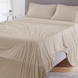 Dri-Tec 4-Piece Sheet Set Polyester Moisture Wicking Breathable Sheets Medium Beige Split Head Queen