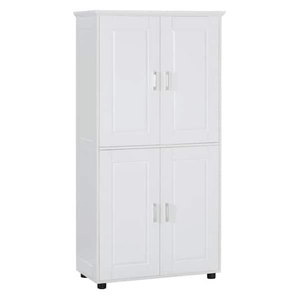 31.29 in. W x 15.64 in. D x 62.28 in. H in White Wood Ready to Assemble Floor Base Storage Bath Cabinet with 4-Doors