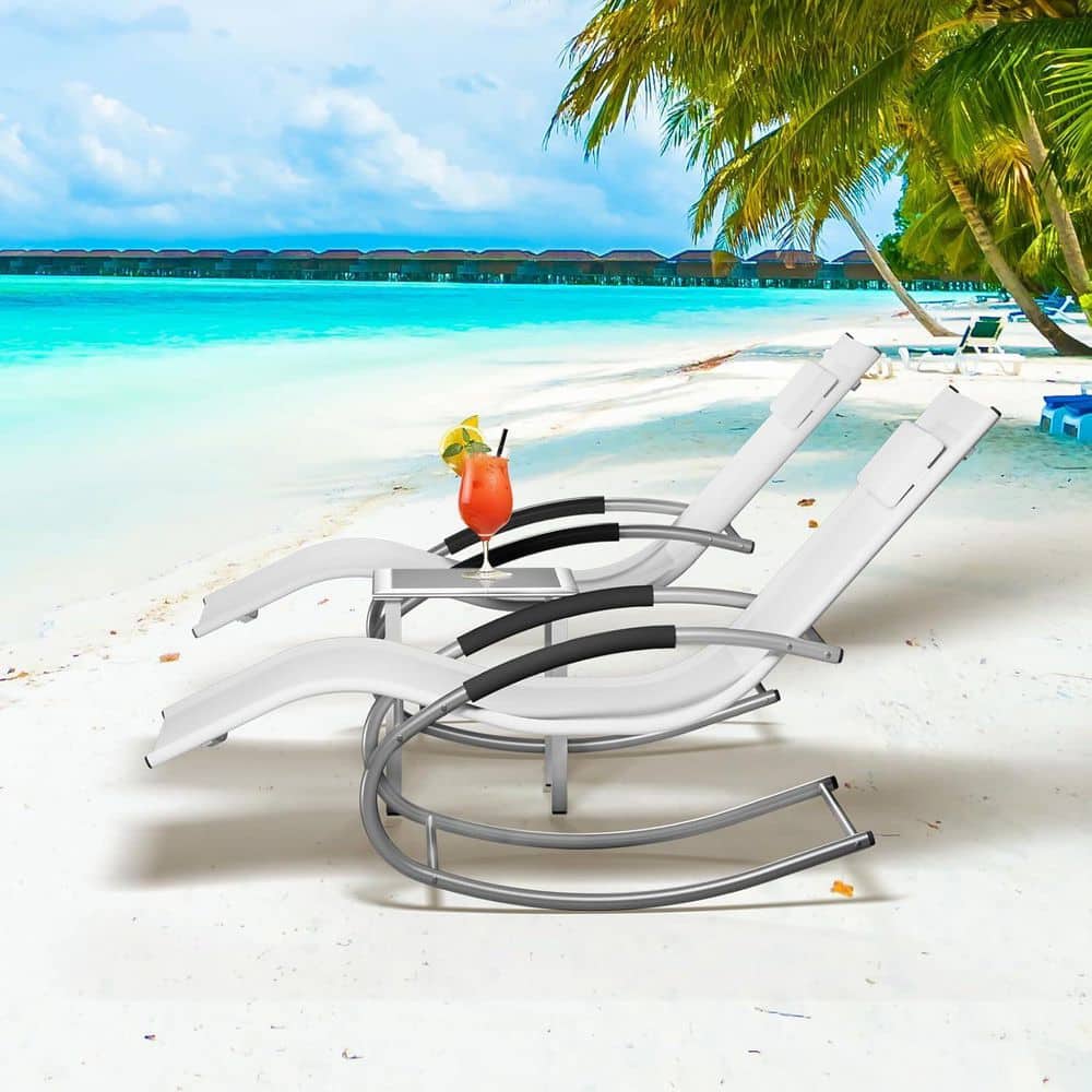 Patio Chaise Lounge Set, Aluminum Pool Lounge Chairs, Sunbathing Pool Chair