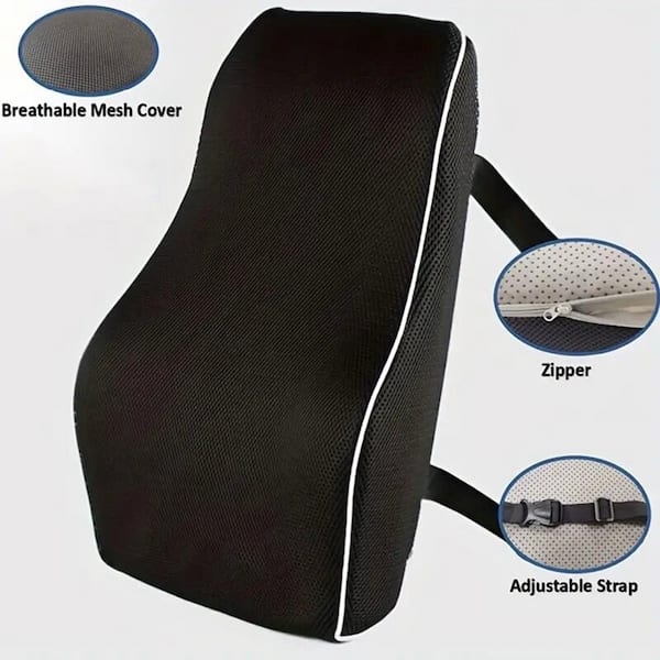 Memory Foam Lumbar Support Pillow for Car - Mid/Lower Back Support Cushion  for Car Seat (Grey)
