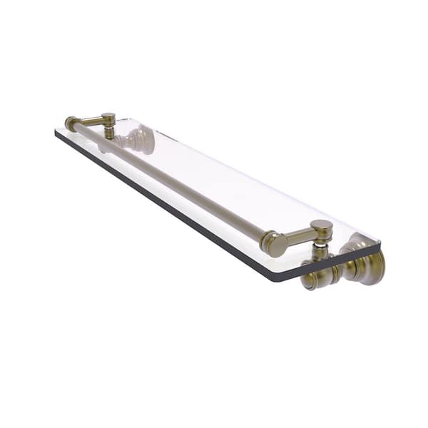 Allied Brass Carolina 22 in. x 3.3 in. H x 5.54 in. D  Brass Rectangular Glass Shelf with Gallery Rail in Antique Brass