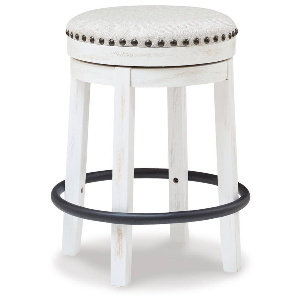 Transitional Beige Cushioned Swivel Barstool with Black Metal Footrest