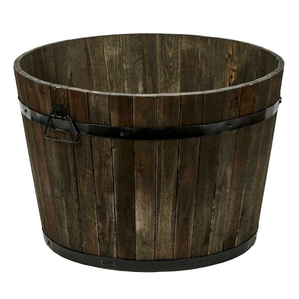 22 in. Dia x 15 in. H Brown Wood Bucket Barrel