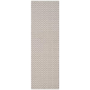 Montauk Ivory/Gray 2 ft. x 7 ft. Solid Geometric Striped Runner Rug