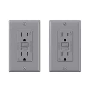 Grey 15 Amp 125-Volt Tamper Resistant Duplex Self-Test GFCI Outlet, with Wall Plate (2-Pack)