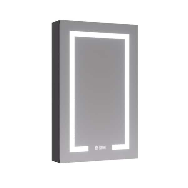 20 in. W x 30 in. H Black Rectangular Aluminum Recessed/Surface Mount Right Lighted Medicine Cabinet with Mirror,Dimming