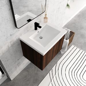 24 in. W x 18 in. D x 19 in. H in Dark Brown Floating Bathroom Vanity with Glossy White Resin Basin Top