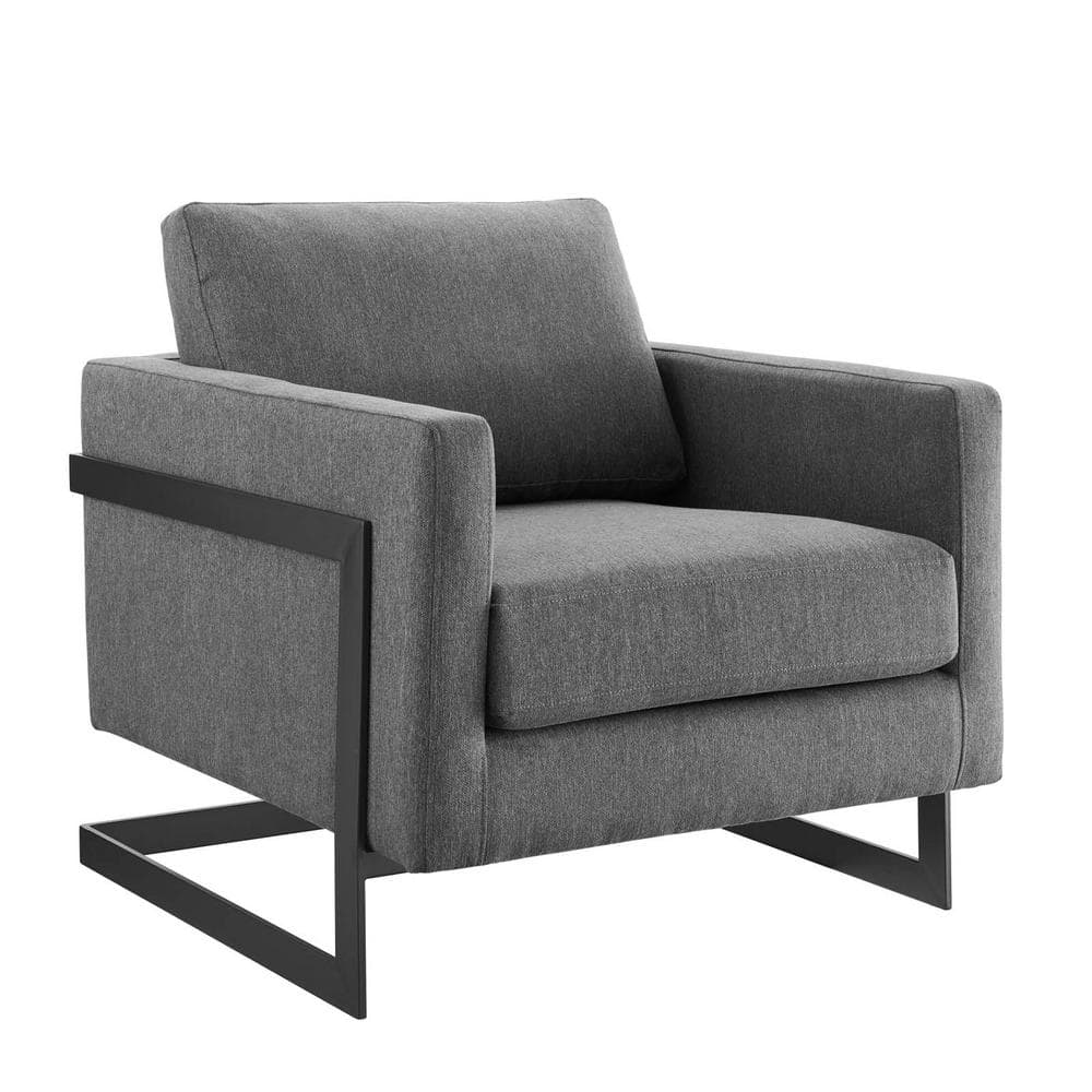 Deco Glam Matte Black Metal Accent Chair with Charcoal Upholstery