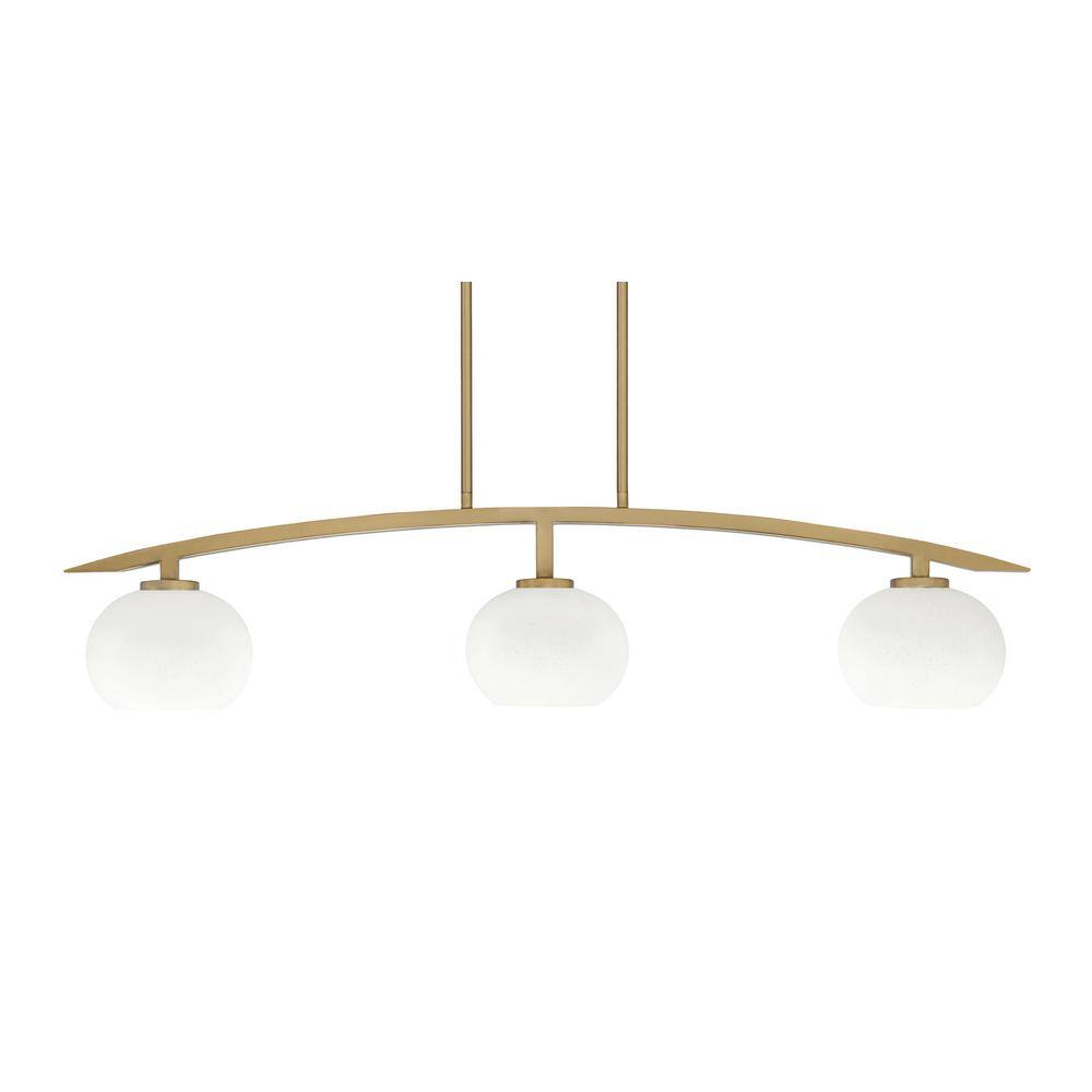 Siena 3-Light, Brass, Linear Chandelier, Any room with White Muslin Glass S