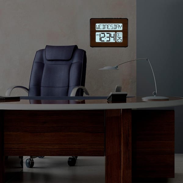 La Crosse Technology Backlight Atomic Full Calendar Digital Clock with Extra Large Digits in Walnut Finish