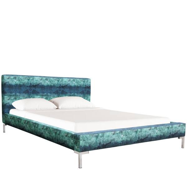 Skyline Furniture Washington Watercolor Block Twin Teal Platform Bed with Metal Y Legs